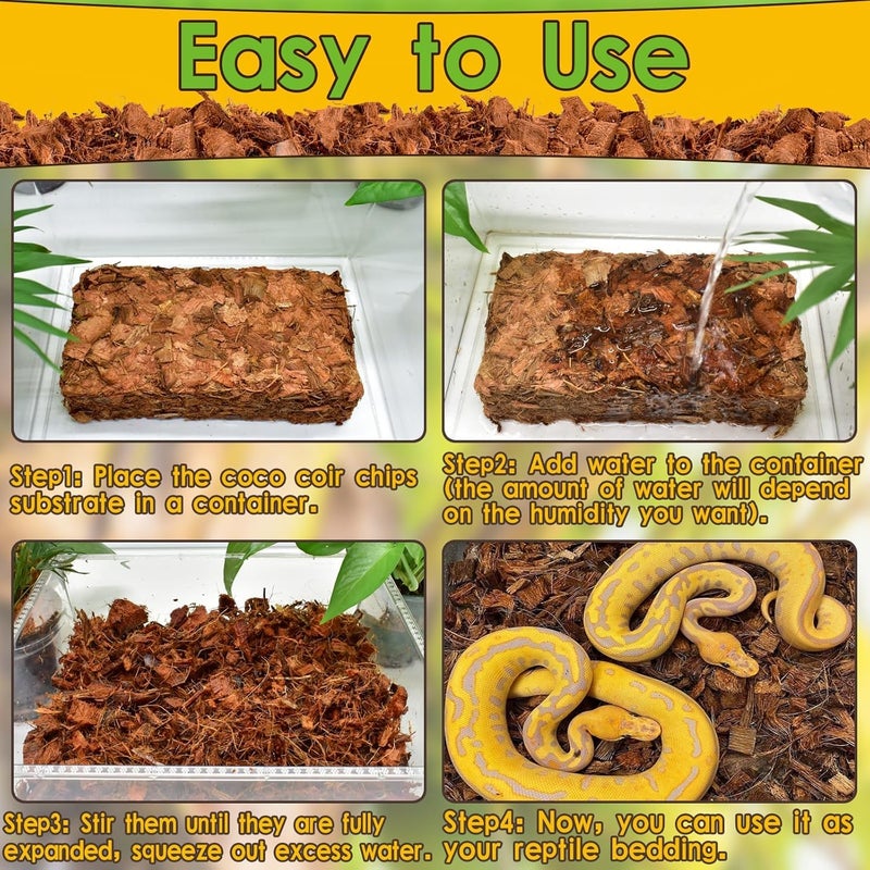 Halatool 6 Pack Compressed Coconut Chips Substrate for Reptiles, Natural Coconut Husk Bedding Coco Coir Chips Terrarium Substrate for Reptiles Ball Python Frog Snake Gecko Hermit Crab Tortoise - Image 5